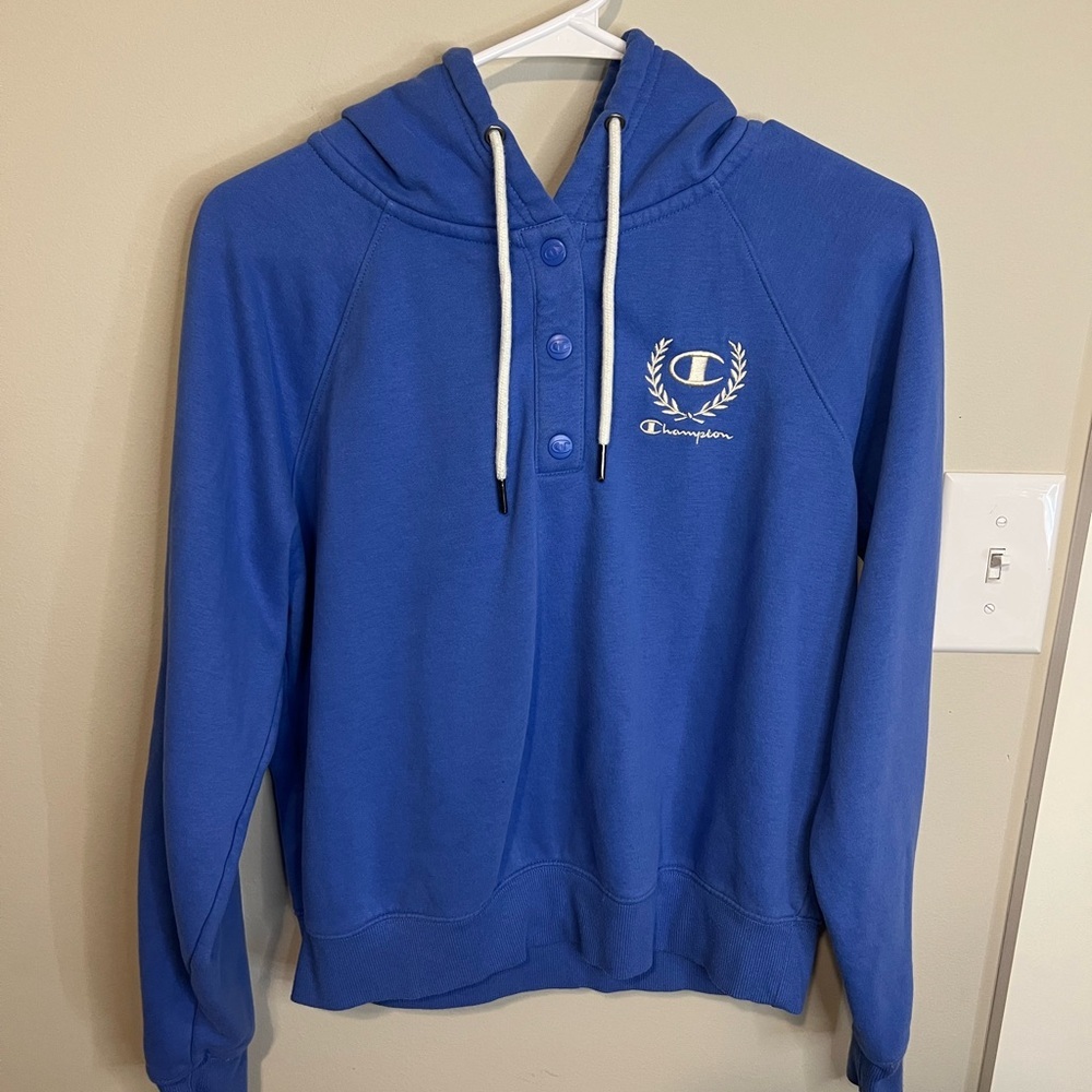 Champion Blue Snap Campus Fleece Laurel Script Hoodie Sweatshirt - Picture 4 of 7
